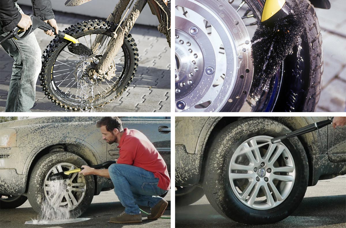 Vhodné pro mytí kol automobilů i motocyklů Příklady použití kartáče na mytí kol