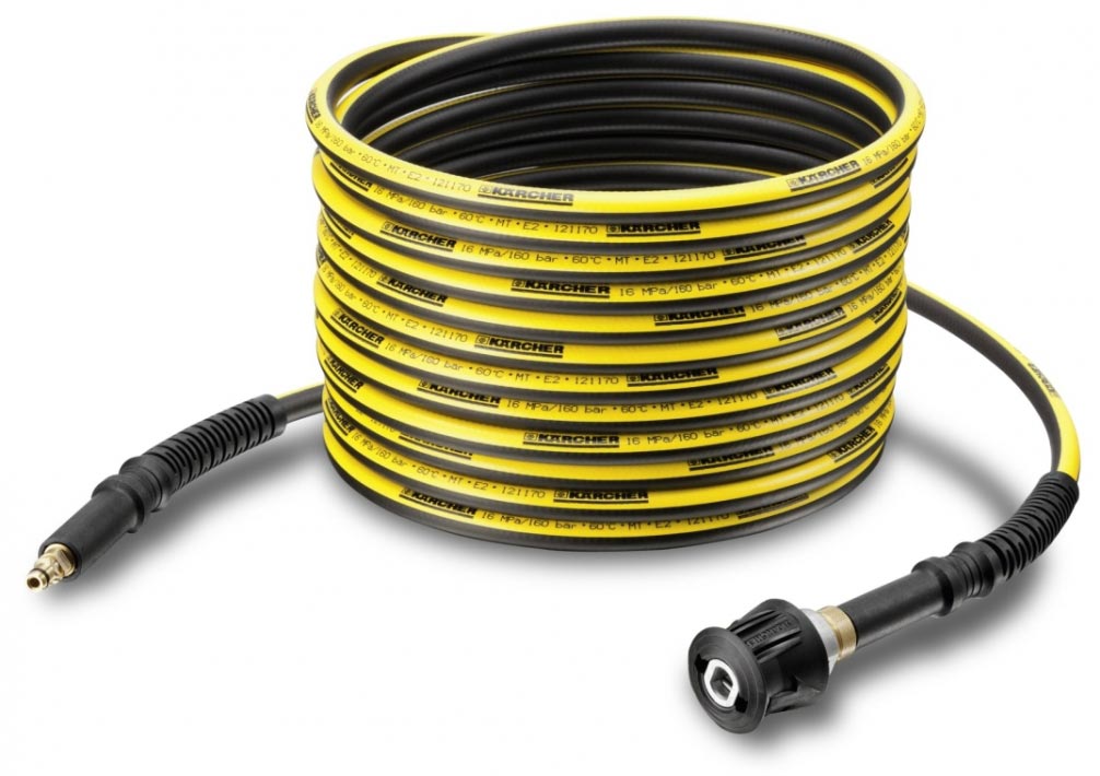 Prodlužovací hadice vysokotlakého čističe 10m pro K 3 - K 7 od společnosti Karcher. Prodlužovací hadice vysokotlakého čističe 10m pro K 3 - K 7 od společnosti Karcher. Prezentováno v poloze vleže.